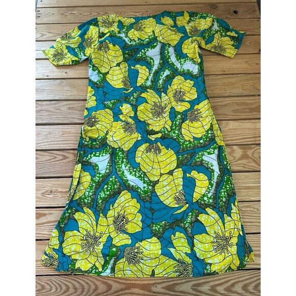 Vintage Floral Patterned Dress Size Medium Women’s Blue Yellow - Picture 2 of 7